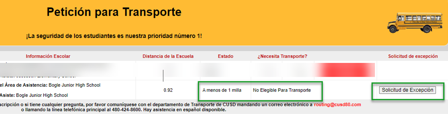 Solicitar excepción